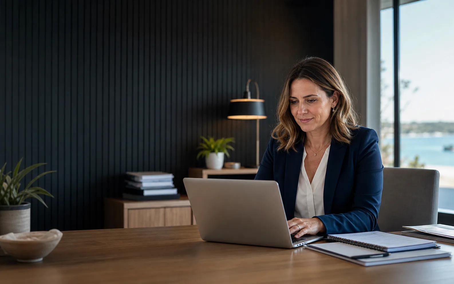 Australian professional adviser reviewing a new client enquiry in a modern office